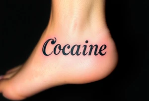 The word cocaine tattooed on foot tattoo idea