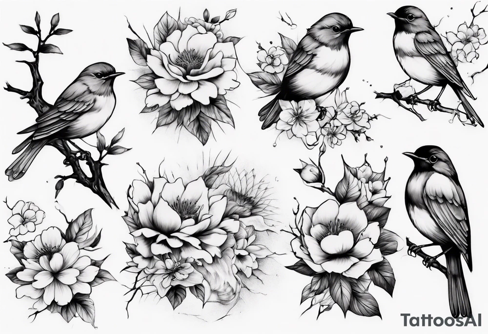 Nature Blooming, sleeve, robins, sleeve tattoo tattoo idea