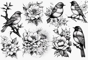 Nature Blooming, sleeve, robins, sleeve tattoo tattoo idea
