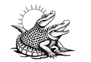 can I have the gator positioned vertically to the left of the sun with the sun on the right . the gator should have its full body tattoo idea