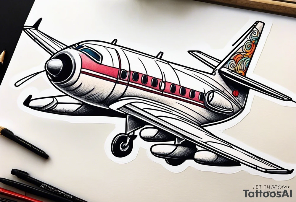 Travel themed for thigh, tiny jet plane tattoo idea