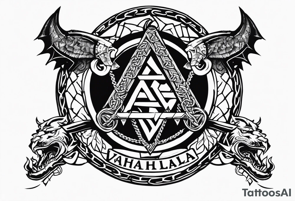 Valhalla sword shield dragon axe Valknut barbed wire chains tattoo idea Valhalla sword shield dragon axe Valknut barbed wire chains tattoo idea