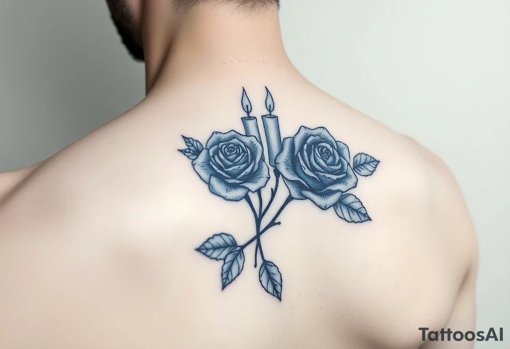 Blue, 2 roses, 2 candles, water tattoo idea