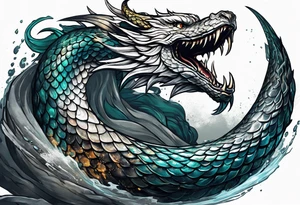 a Sleeve tattoo Jörmungandr the World Serpent, as depicted in God of War. tattoo idea