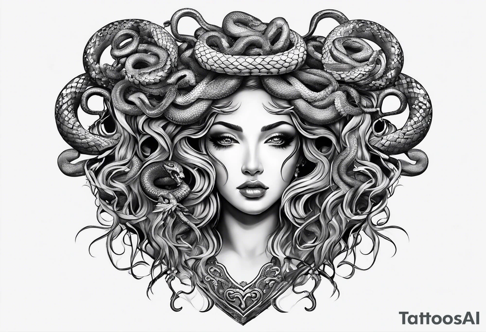 Medusa head with snakes eating a heart tattoo idea