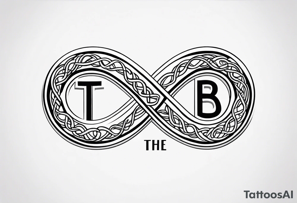 The phrase TB5 all caps with a double infinity symbol overlaid tattoo idea The phrase TB5 all caps with a double infinity symbol overlaid tattoo idea