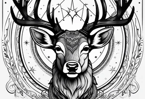 Strong deer with antlers with universe as eyes tattoo idea