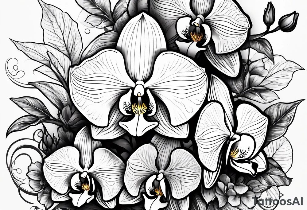 Orquídea olho de boneca e Bougainvillea delicadas e com pouca sombra tattoo idea