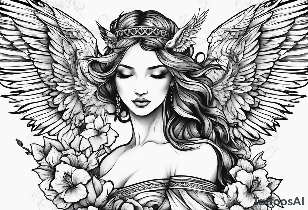 Angel with hummingbirds tattoo idea