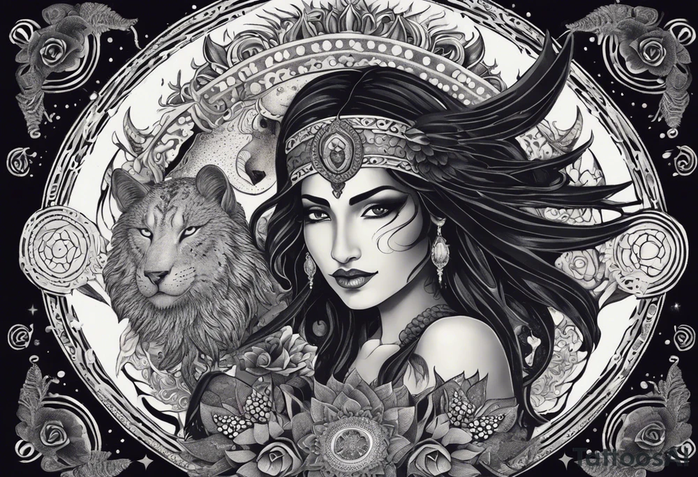 black kali, goddess pirate, alien, angel, pachamama, valkrye, warrior, flying, skull, lotus azul, wing, eagle, zenza resonance, stars, 5D, anahata chakra, death, durga, riding on a tiger, flying lady, kundalini, chest tatoo, samuri, rebel,serpent tattoo idea