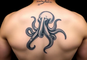 Octopus with sea background tattoo idea