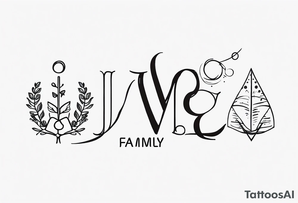 family tattoo with the initials J, M, W, E tattoo idea
