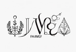 family tattoo with the initials J, M, W, E tattoo idea