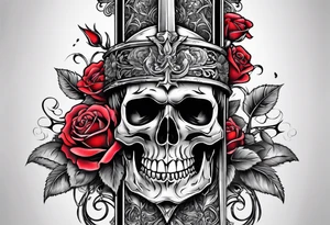 Sword and skull wrapped in roses tattoo idea
