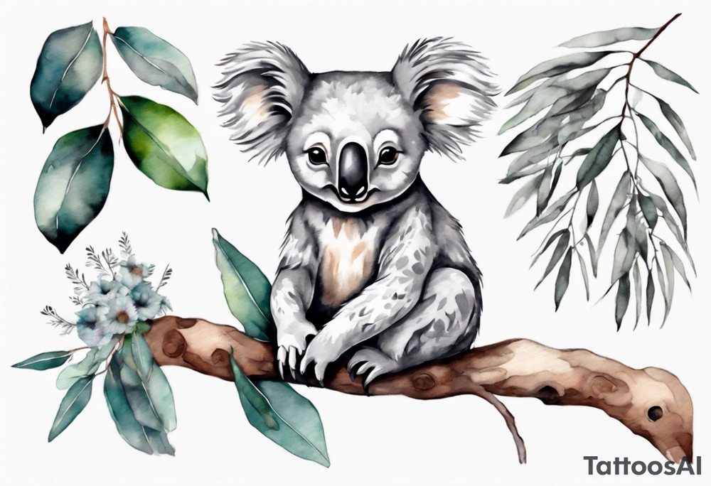 A koala with a kookaburra sitting on a eucalyptus tree tattoo idea A koala with a kookaburra sitting on a eucalyptus tree tattoo idea