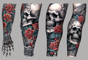 Arm sleeve skeleton, broken soul, pain suffering, loneliness, darkness, betrayal tattoo idea