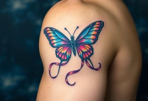 ethereal butterfly with flowing silk ribbons in moonlight tattoo idea