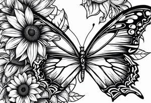 Sunflower and butterfly leg sleeve tattoo idea
