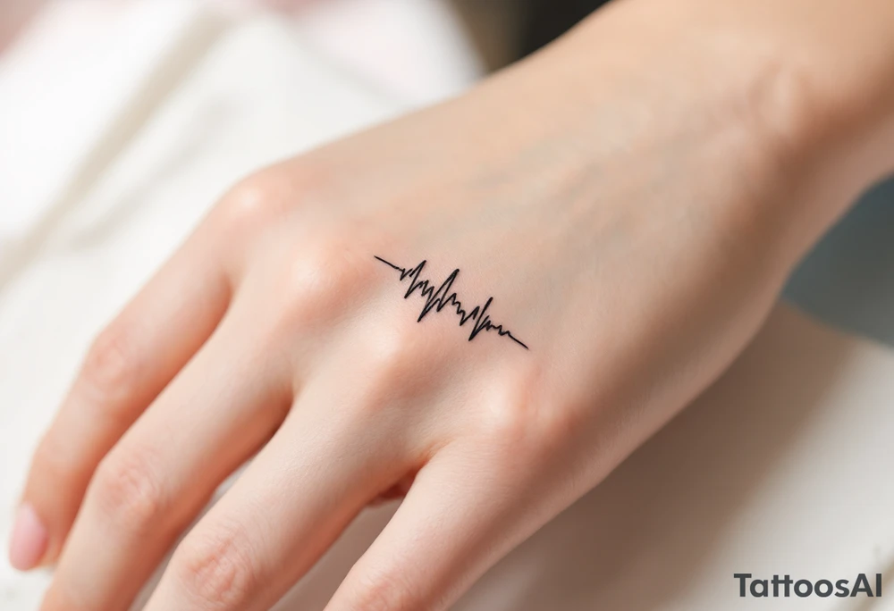 A minimalist black finger band with a continuous soundwave tattoo idea