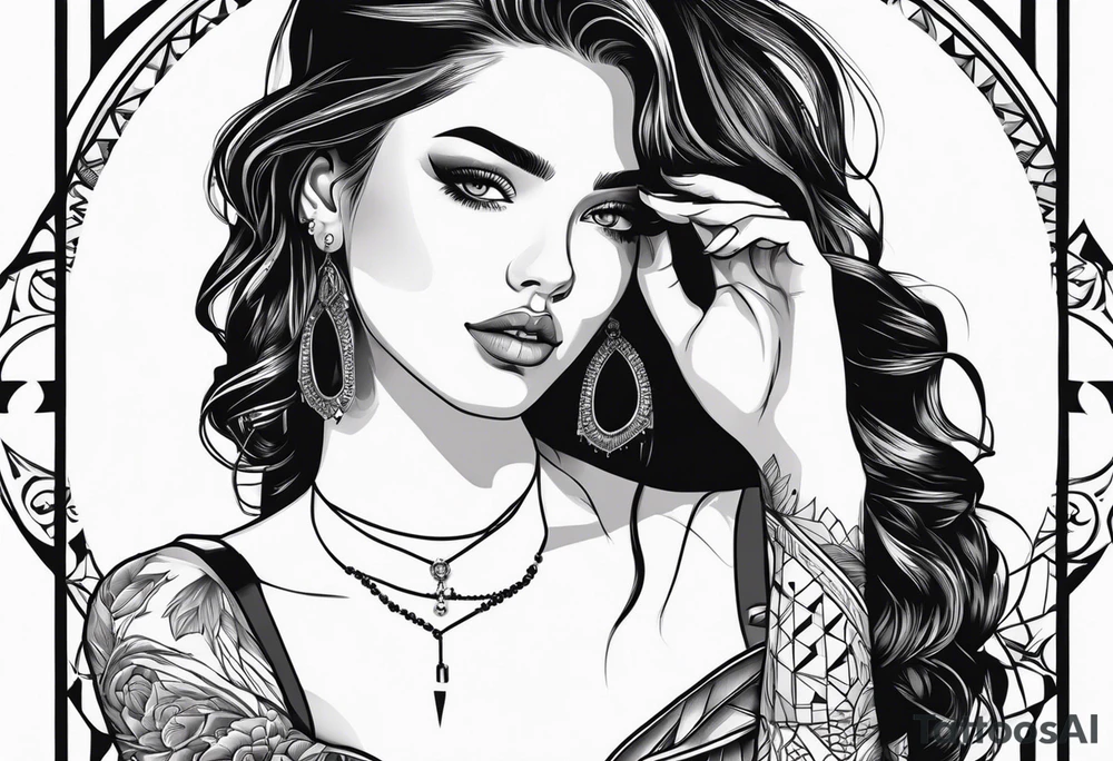 Portrait 18yo girl vector monocromatic+ tattoo idea