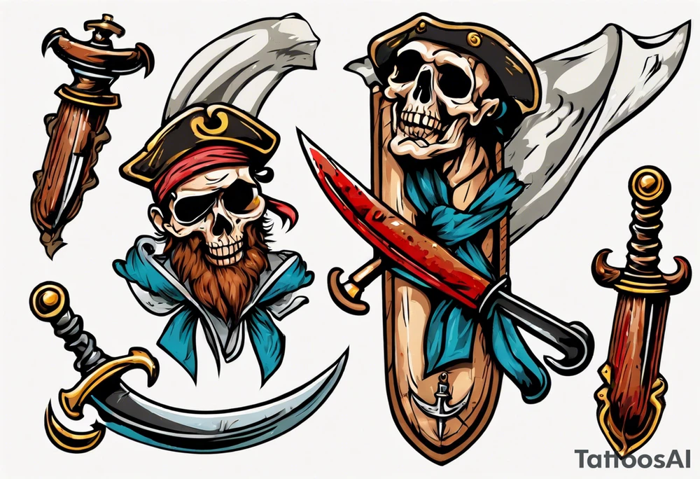 A pirate cutlass in American traditional style for a forearm tattoo idea