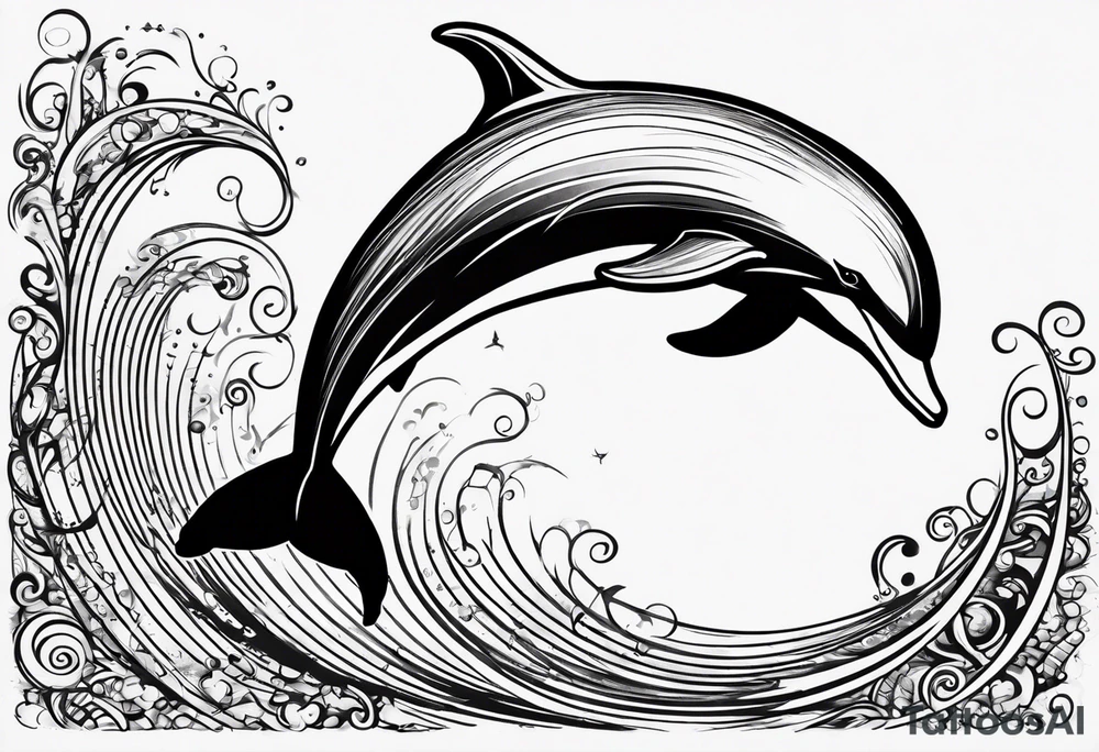 dolphin jumping out of water into music notes tattoo idea