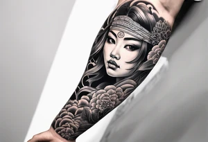 High contrast black and grey Japanese full arm sleeve tattoo idea