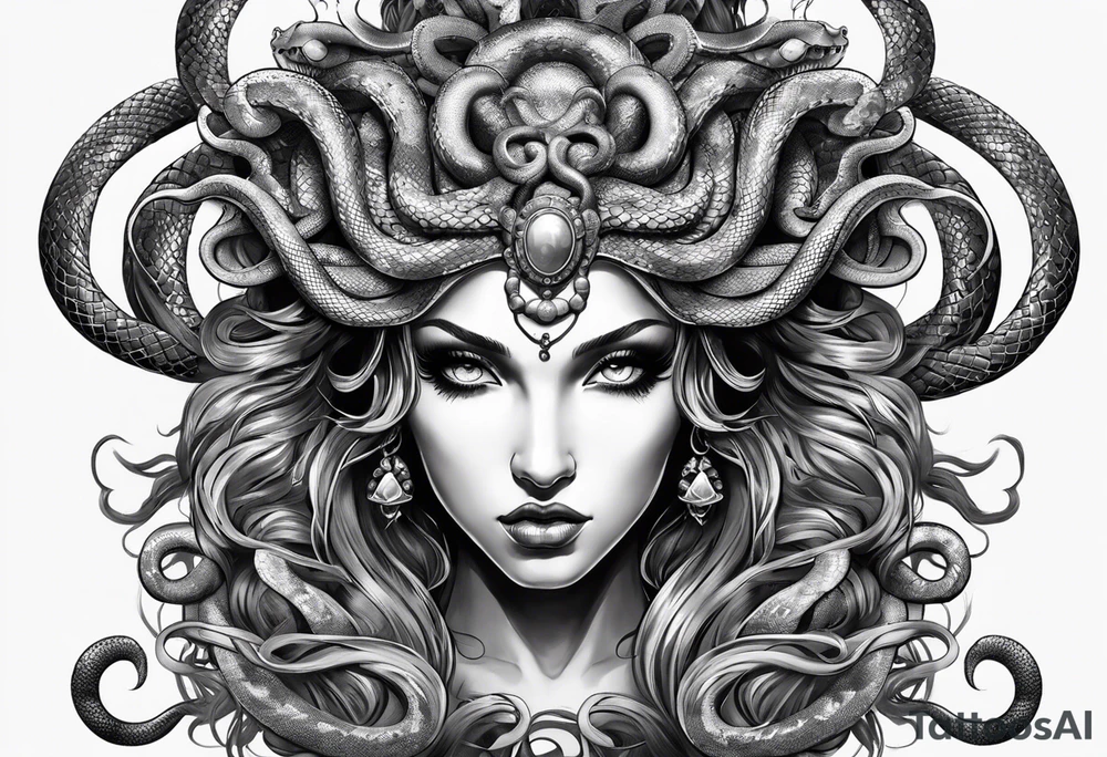 Medusa with stone eyes and snakes for hair tattoo idea