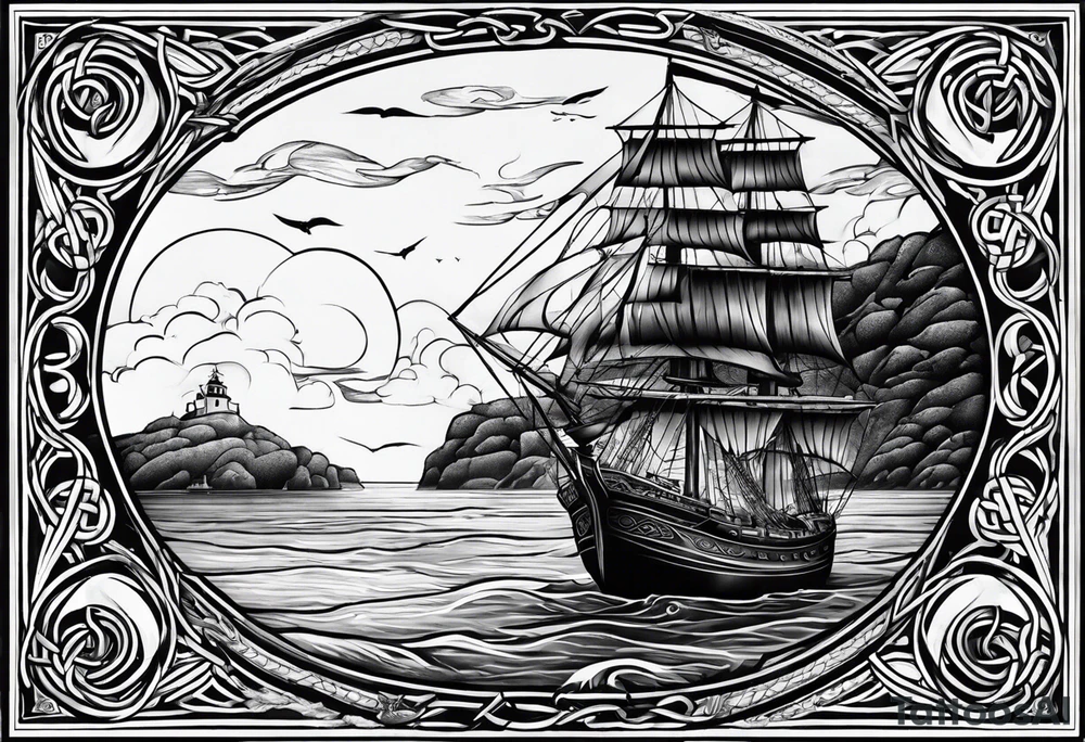 Celtic nautical scene, forearm, half sleeve tattoo idea