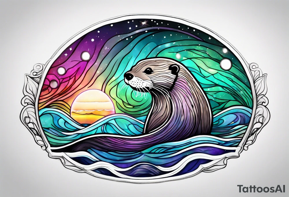 Otter swimming in an aurora tattoo idea