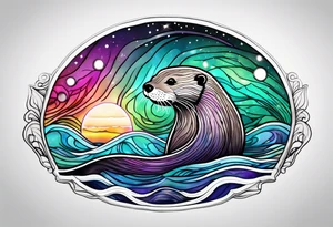 Otter swimming in an aurora tattoo idea