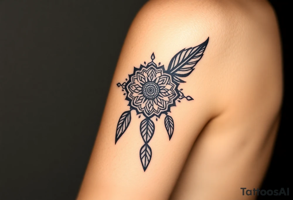 spiritual feather indian mandala shaman tattoo idea