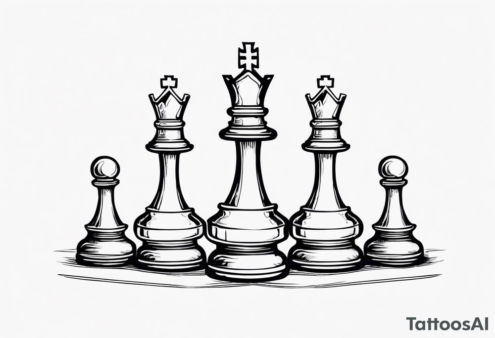 chess queen piece with two pawns on her side spiritual style tattoo idea