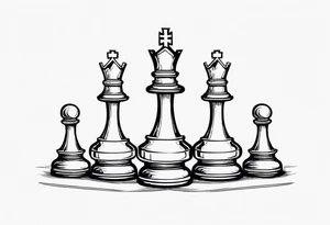 chess queen piece with two pawns on her side spiritual style tattoo idea