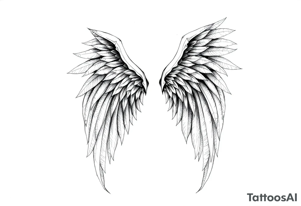 Realistic angelwings long tattoo idea