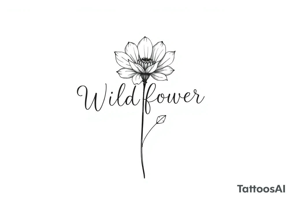 Wildflower written in stem of a flower tattoo idea