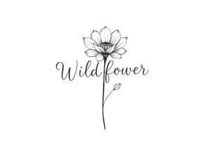 Wildflower written in stem of a flower tattoo idea