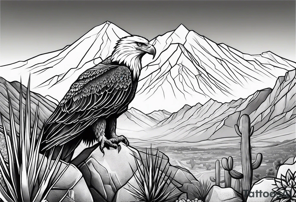 Mountains,  cactus, eagle, forearm tattoo idea