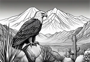 Mountains,  cactus, eagle, forearm tattoo idea