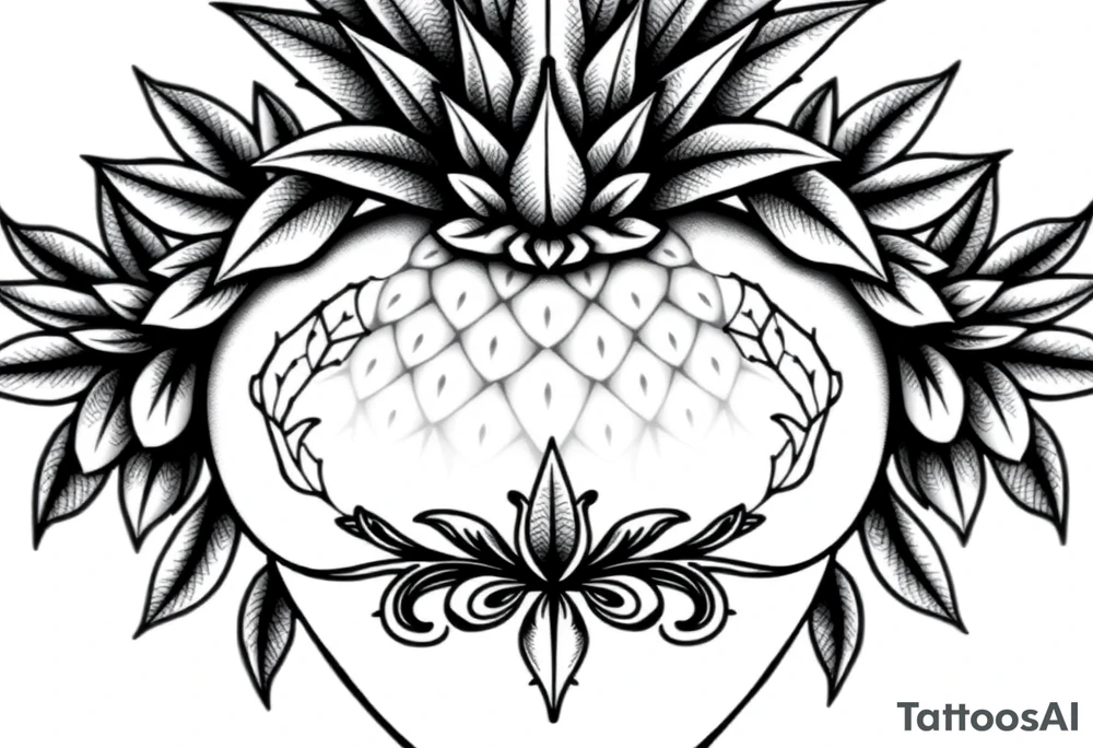 Bushy crown pineapple vagina, design to go over vagina , erotic vagina area design, anus to be at the bottom tattoo idea