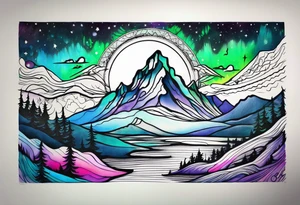 northern lights and mountain tattoo idea