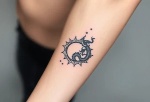 sun and moon in constellation with dragon pattern tattoo idea