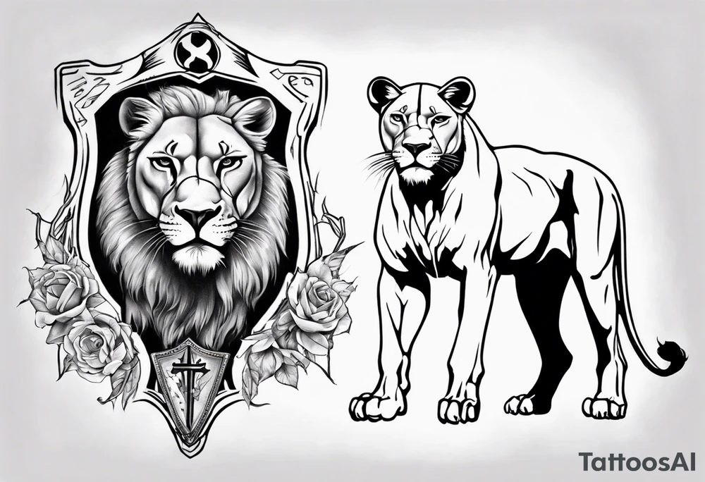 Lioness standing next to a Templar tattoo idea