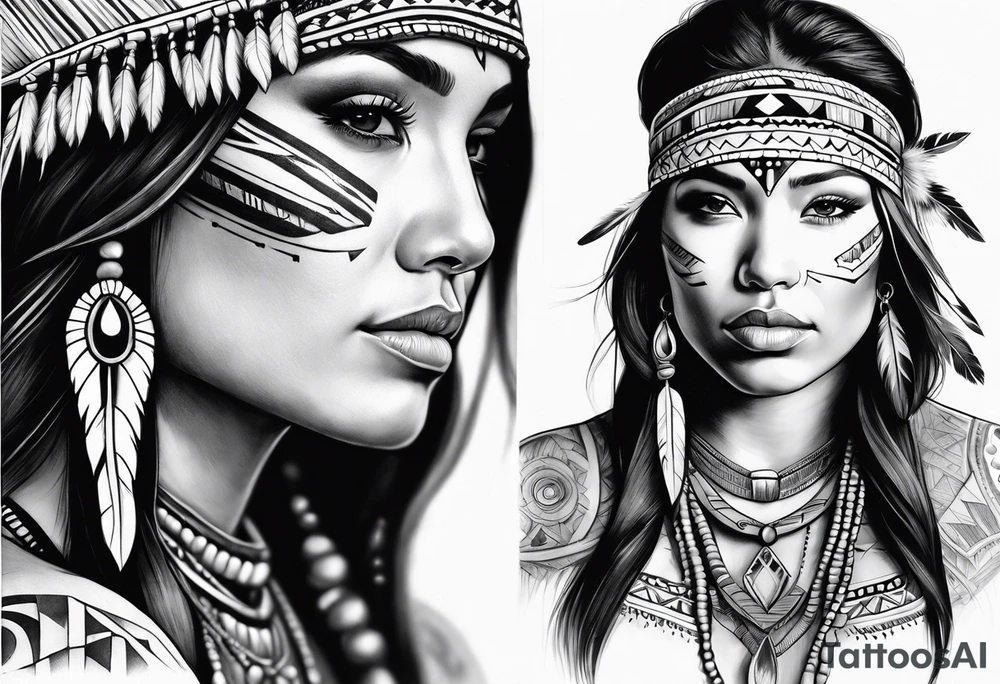 Native American woman, half sleeve tattoo idea