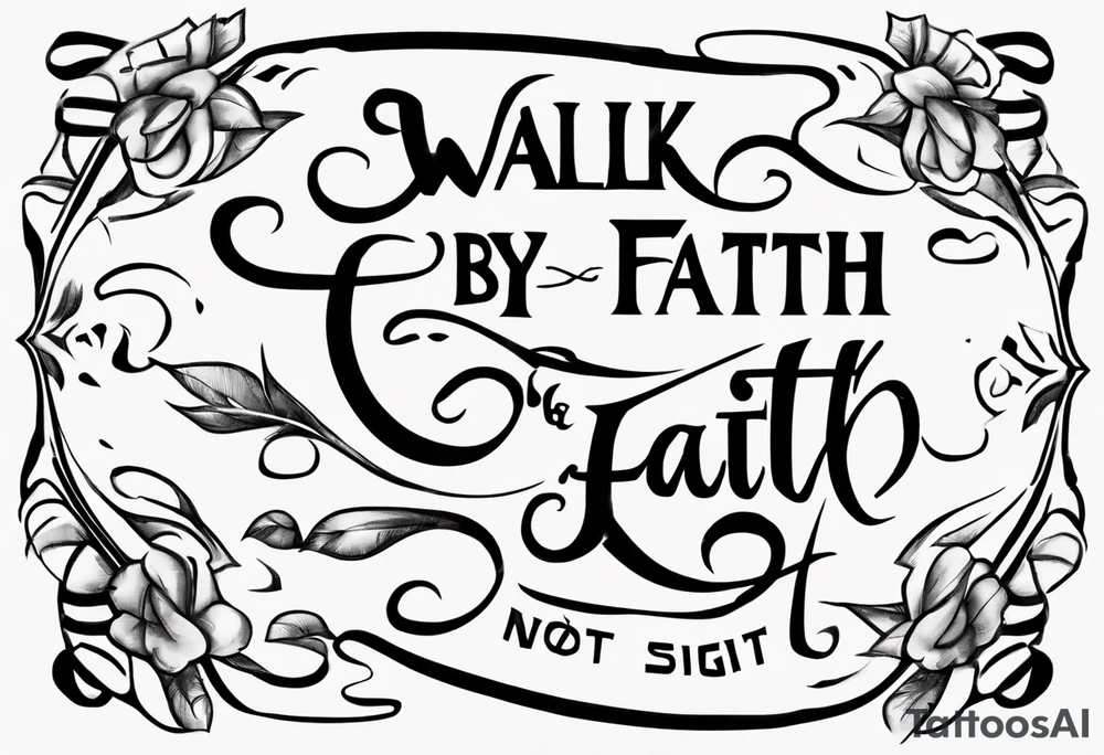 “walk by faith, not by sight” with an elegant script font. Integrate a subtle stairwell wrapping around the quote. This design captures the essence of the journey guided by faith. tattoo idea
