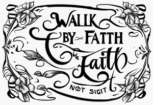 “walk by faith, not by sight” with an elegant script font. Integrate a subtle stairwell wrapping around the quote. This design captures the essence of the journey guided by faith. tattoo idea
