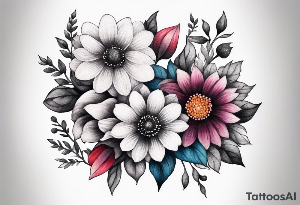 Collarbone tattoo of bright colorful flowers tattoo idea