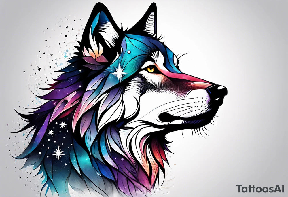 Constellation, animal wolf snow , géométric tattoo idea