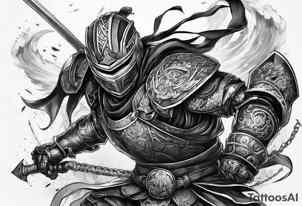 Modern robot ninja fighting gladiator tattoo idea