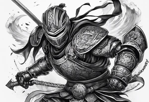 Modern robot ninja fighting gladiator tattoo idea